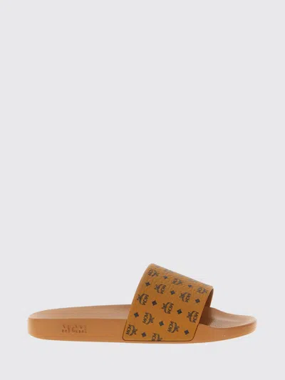 Mcm Male Monogram Print Rubber Slides In Brown