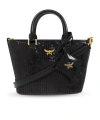 Mcm Sequin-decorated Shoulder Bag In Black