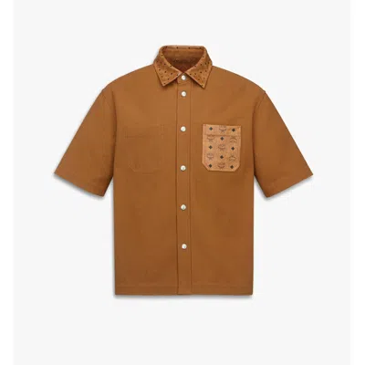 Mcm Shirt In Cotton And Monogram Print Leather In Brown
