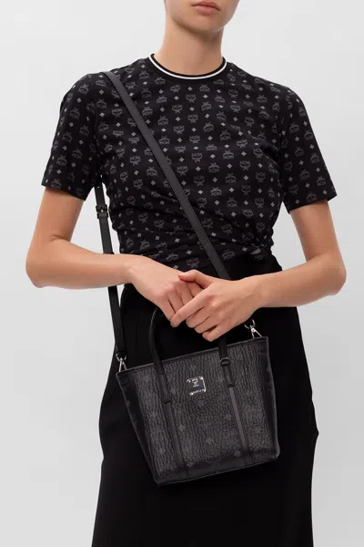 Mcm Shoulder Bag With Logo In Black