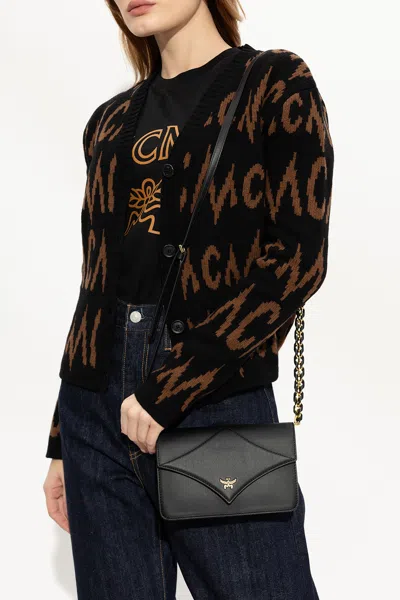 Mcm Shoulder Bag With Logo In Black