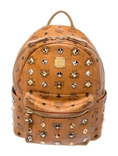 Pre-owned Mcm Signature Backpack In Brown