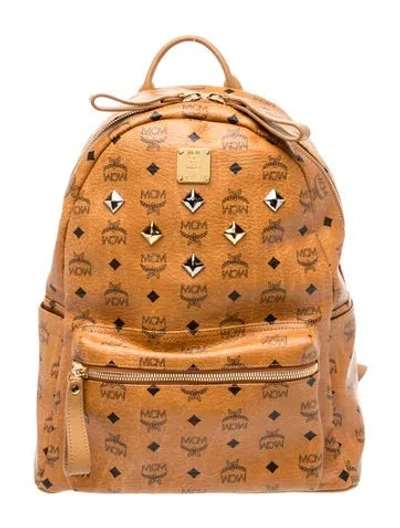 Pre-owned Mcm Signature Backpack In Brown