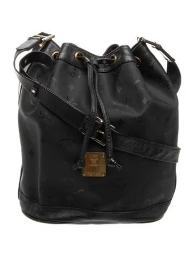 Pre-owned Mcm Signature Bucket Bag In Black