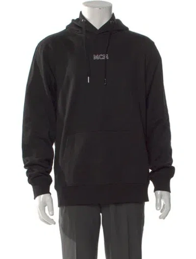Pre-owned Mcm Signature Logo Graphic Print Hoodie In Black