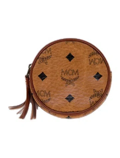 Pre-owned Mcm Signature Logo Leather Coin Pouch In Brown