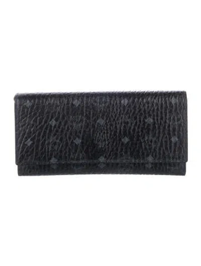 Pre-owned Mcm Signature Logo Leather Continental Wallet In Black
