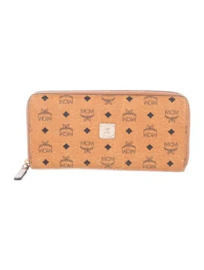 Pre-owned Mcm Signature Logo Leather Continental Wallet In Neutrals