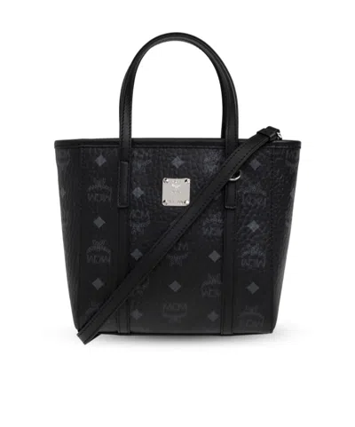 Mcm Signature Pattern Shoulder Bag In Black