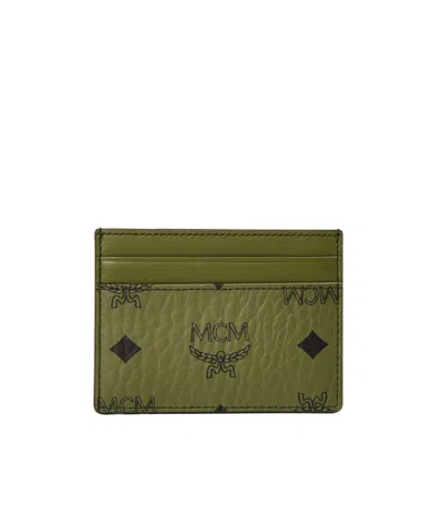 Mcm Signature Print Card Holder In Green