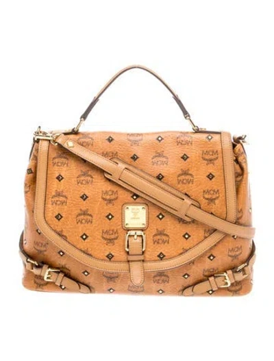 Pre-owned Mcm Signature Top Handle Bag In Brown