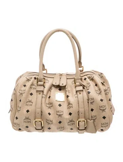 Pre-owned Mcm Signature Top Handle Bag In Neutrals