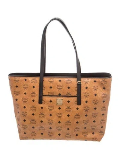 Pre-owned Mcm Signature Tote In Brown