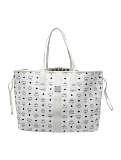 Pre-owned Mcm Signature Tote Large W/ Tags In White