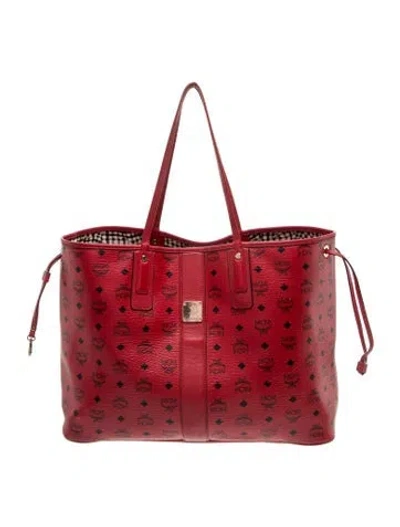 Pre-owned Mcm Signature Tote In Red