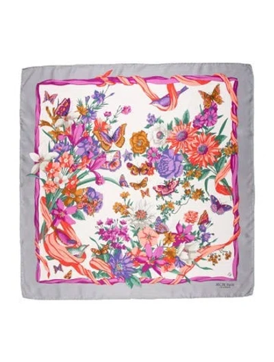 Pre-owned Mcm Silk Floral Print Scarf In Gray
