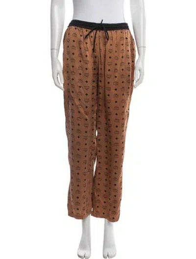 Pre-owned Mcm Silk Graphic Print Sweatpants In Brown