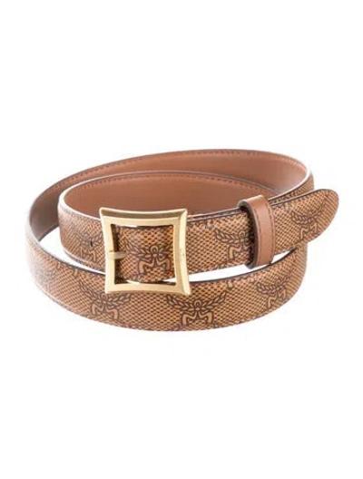 Pre-owned Mcm Skinny Leather Waist Belt W/ Tags In Brown