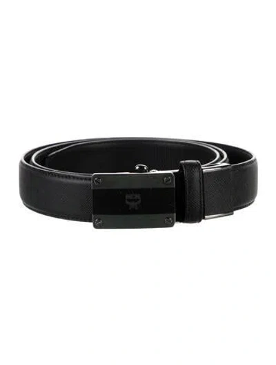 Pre-owned Mcm Skinny Saffiano Leather Belt In Black