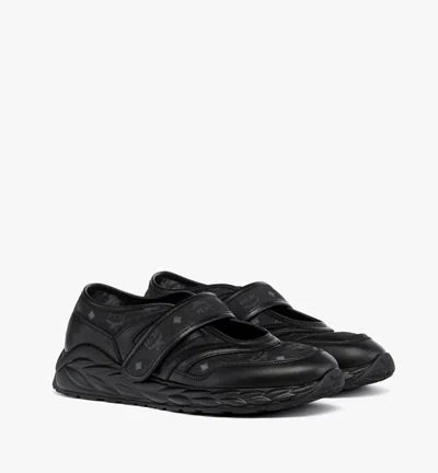 Mcm Skywander Ballerina Sneakers In Monogram Mesh And Leather In Black