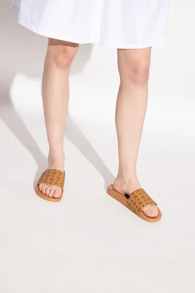 Mcm Slides With Monogram In Brown