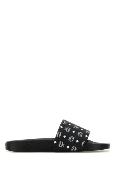 Mcm Women Black Rubber Slippers In Animal Print