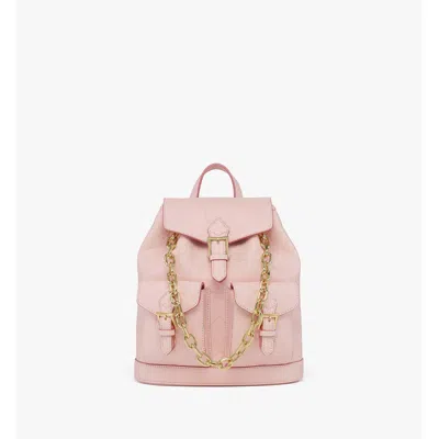 Mcm Small Aren Drawstring Backpack In Maxi Monogram Leather In Pink