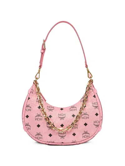 Mcm Small Aren Logo-print Chain-link Shoulder Bag In Pink