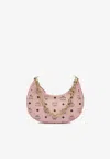 Mcm Small Aren Monogram Crescent Hobo Bag In Pink