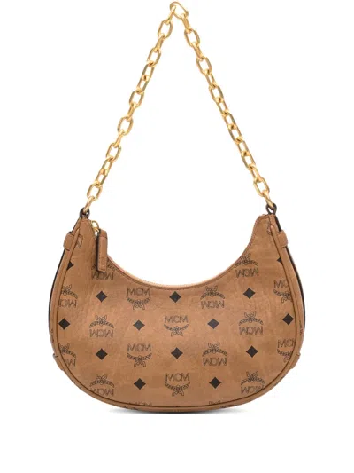 Mcm Small Aren Monogram-pattern Chain Bag In Brown