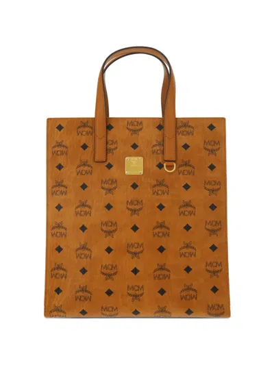 Mcm Small Aren Monogram-pattern Tote Bag In Brown