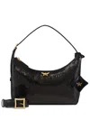 Mcm Sequinned Logo Plaque Shoulder Bag In Black