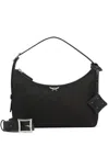Mcm Textured Accent Shoulder Bag With Adjustable Strap And Detachable Charm In Black
