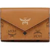 Mcm Small Aren Visetos Coated Canvas Trifold Wallet In Cognac