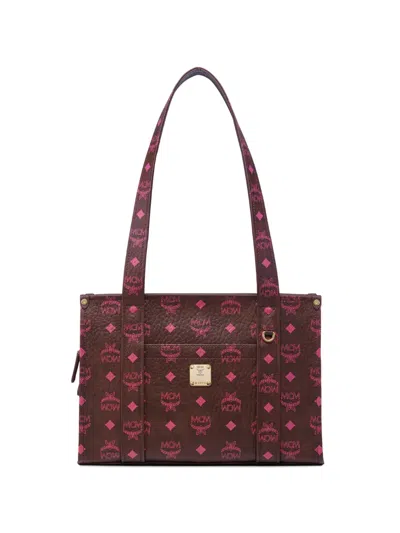 Mcm Aren Vi Small Monogrammed Tote Bag In Brown