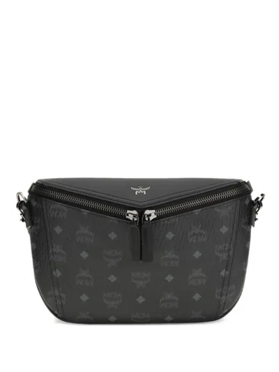 Mcm Small Diamant 3d Logo-printed Zip Messenger Bag In Black