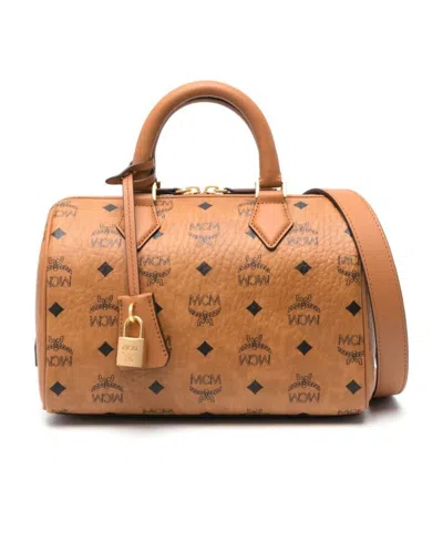 Mcm Small Ella Boston Leather Bag In Brown