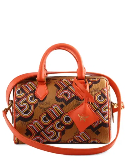 Mcm Small Ella Boston Monogram-print Leather Tote Bag In Orange