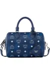 Mcm Small Ella Boston Visetos Monogram Tote Bag In Blue