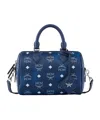 Mcm Small Ella Boston Visetos Monogram Tote Bag In Blue