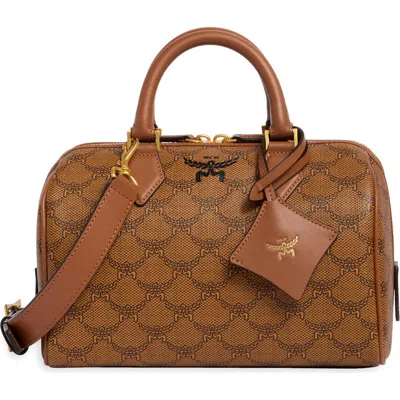 Mcm Small Ella Lauretos Boston Coated Canvas Satchel In Cognac