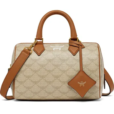 Mcm Small Ella Lauretos Boston Coated Canvas Satchel In Oatmeal