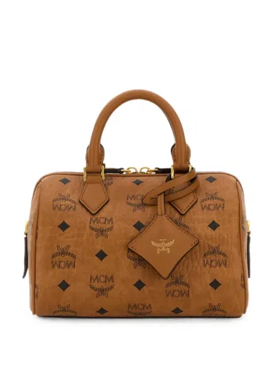 Mcm Small Ella Monogram-print Tote Bag In Brown
