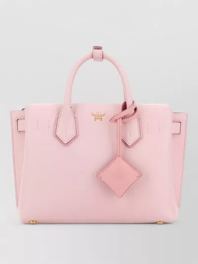 Mcm Small Leather Structured Top Handle Bag In Pink