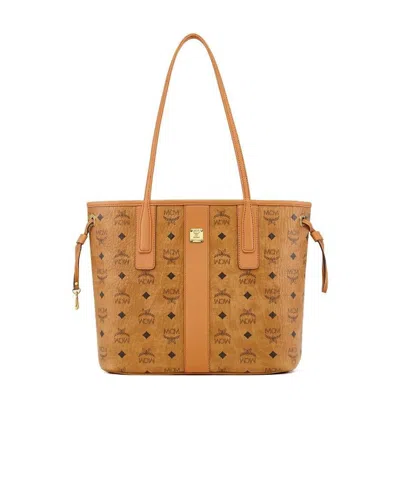 Mcm Liz Small Reversible Visetos Shopper Tote In Cognac