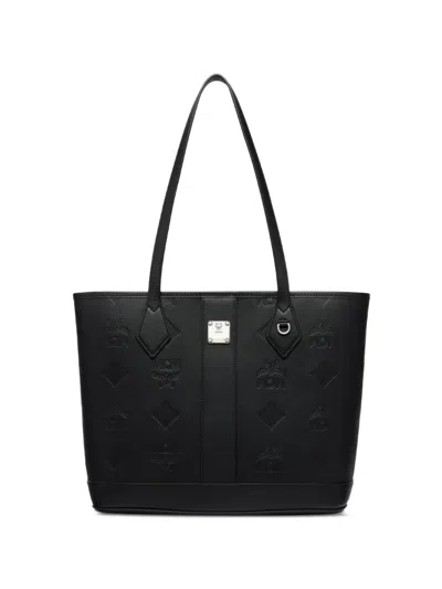 Mcm Small Liz Embossed Leather Tote Bag In Black