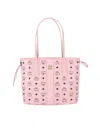 Mcm Small Pink Visetos Tote Bag With Logo Print In Pink
