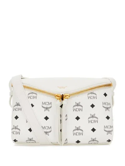Mcm Small Printed Shoulder Bag In Weiss