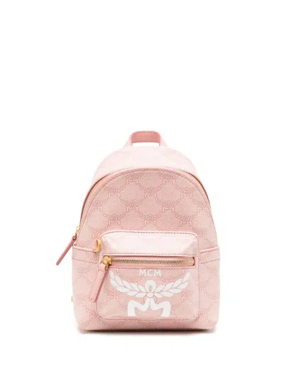 Mcm Small Stark Lauretos Monogram Backpack In Silver/pink