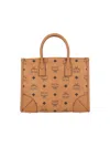 Mcm Structured Monogram Print Tote Bag In Brown
